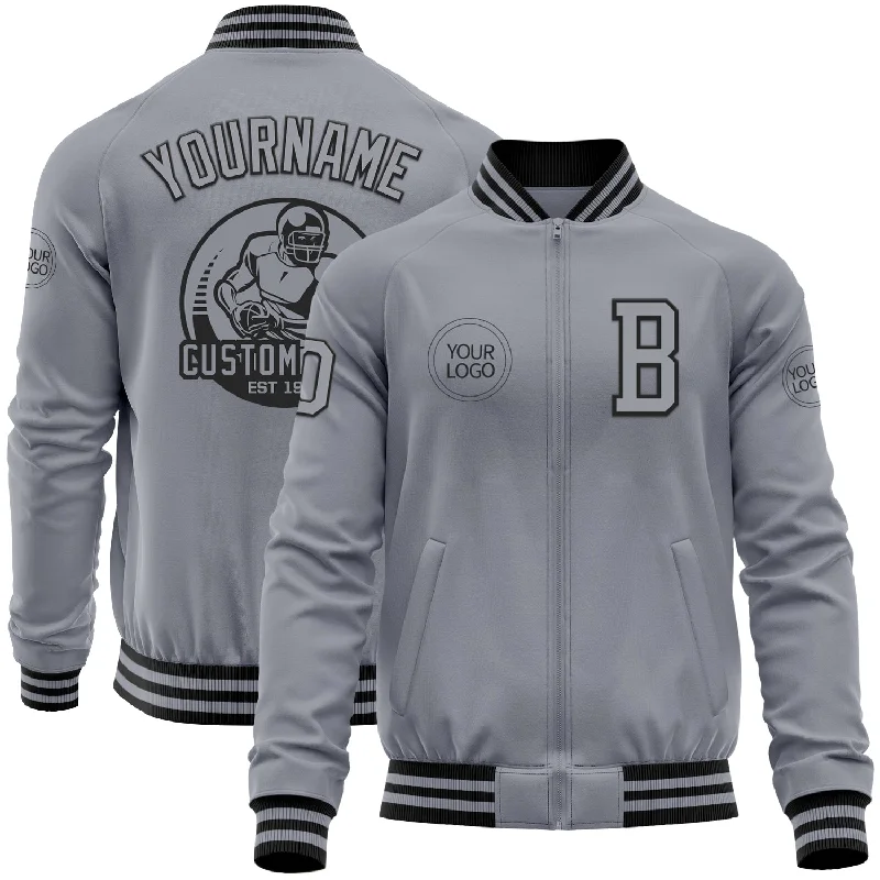 Fishing hook quick release-Custom Gray Black Bomber Varsity Letterman Zipper Jacket