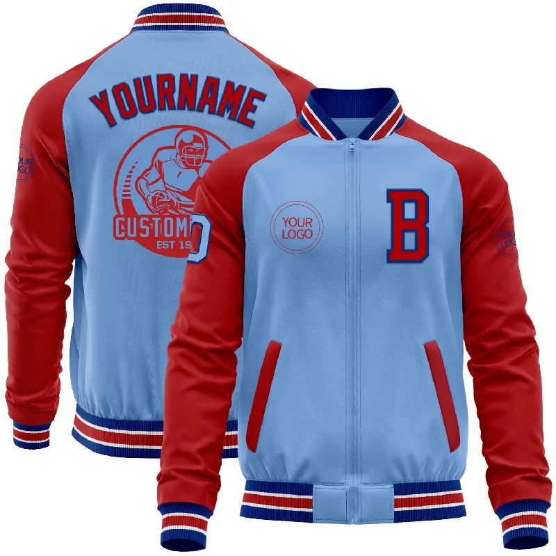 Fishing hook fast penetration-Custom Light Blue Royal-Red Bomber Varsity Letterman Two Tone Zipper Jacket