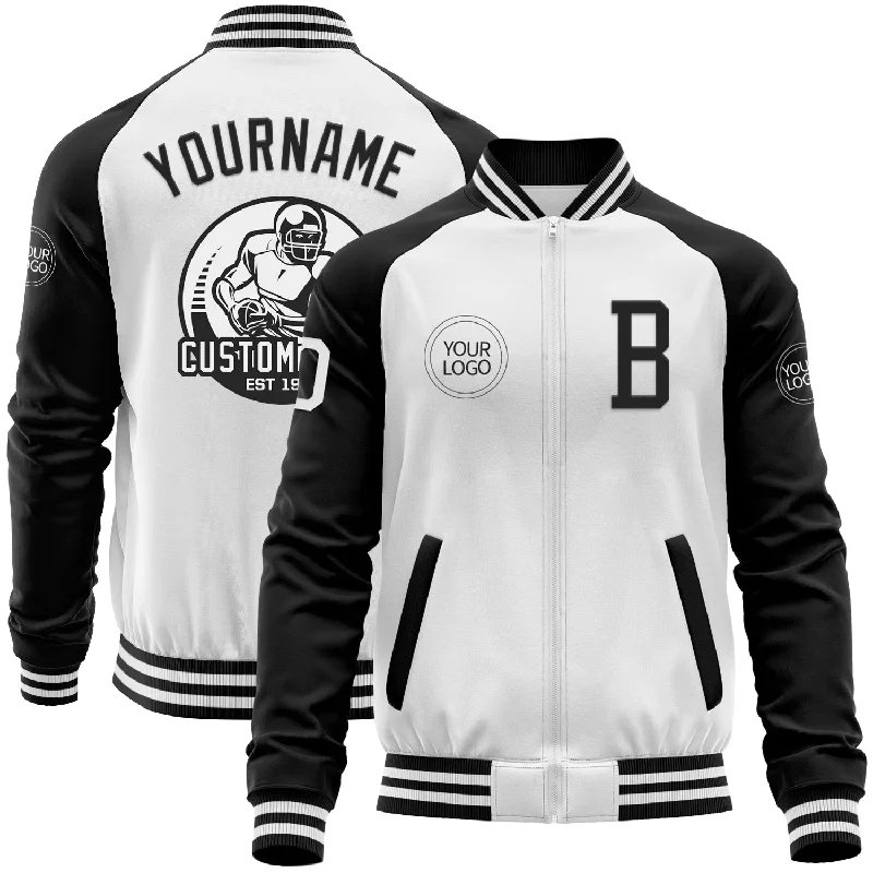 Fishing line weight-Custom White Black Bomber Varsity Letterman Two Tone Zipper Jacket