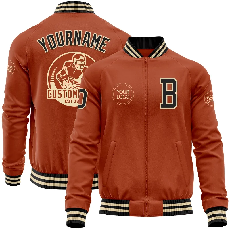 Fishing line long lasting-Custom Texas Orange Black-Cream Bomber Varsity Letterman Zipper Jacket