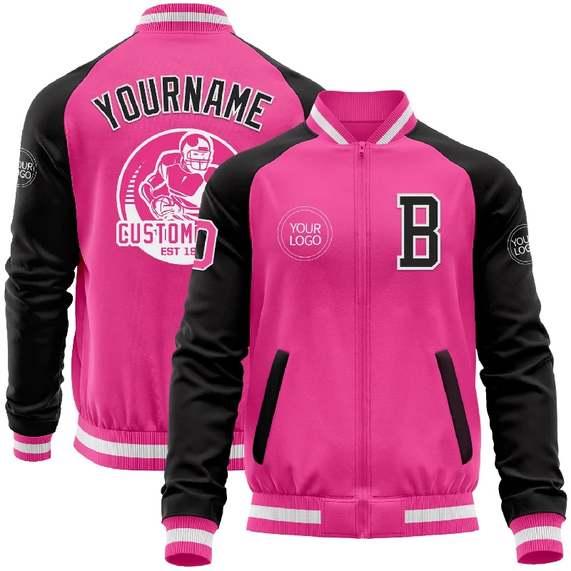 Fishing line crimper-Custom Pink White-Black Bomber Varsity Letterman Two Tone Zipper Jacket