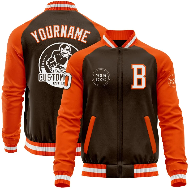 Fishing line all-purpose-Custom Brown White-Orange Bomber Varsity Letterman Two Tone Zipper Jacket