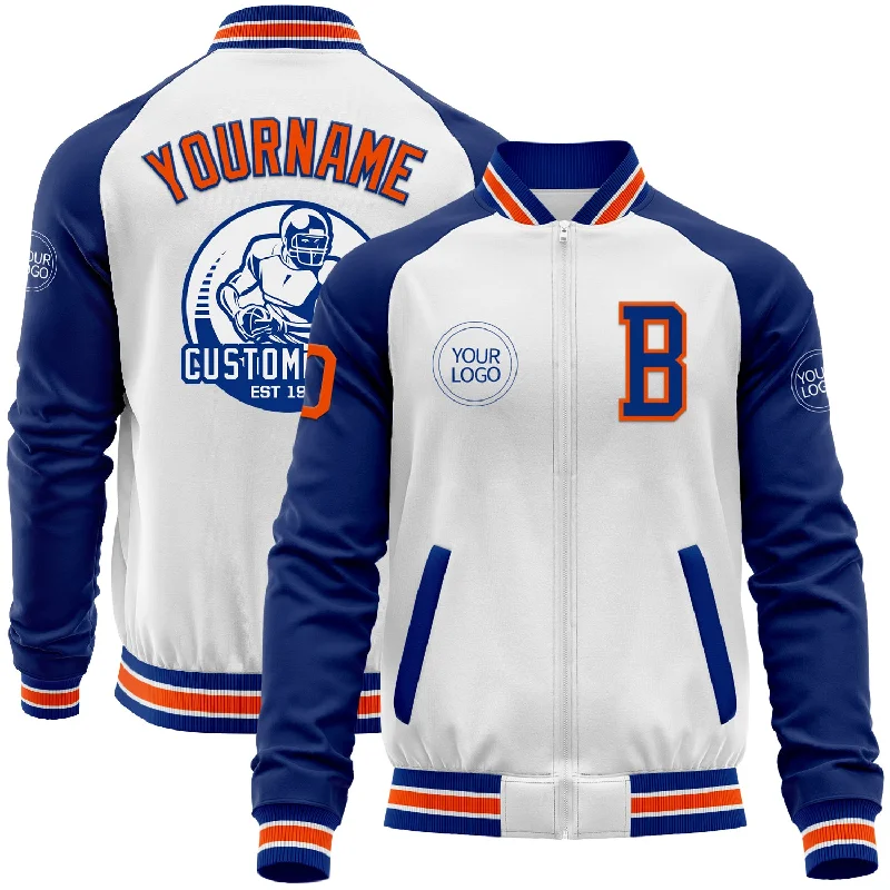 Fishing tackle chest-Custom White Orange-Royal Bomber Varsity Letterman Two Tone Zipper Jacket