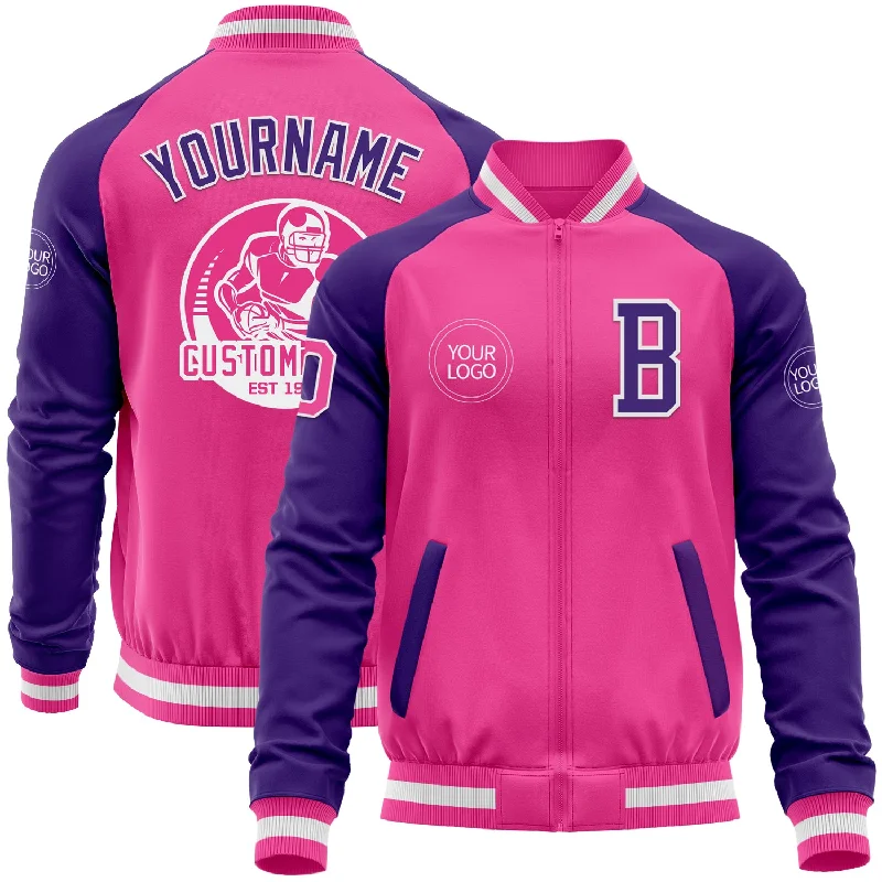 Fishing hook holder-Custom Pink White-Purple Bomber Varsity Letterman Two Tone Zipper Jacket