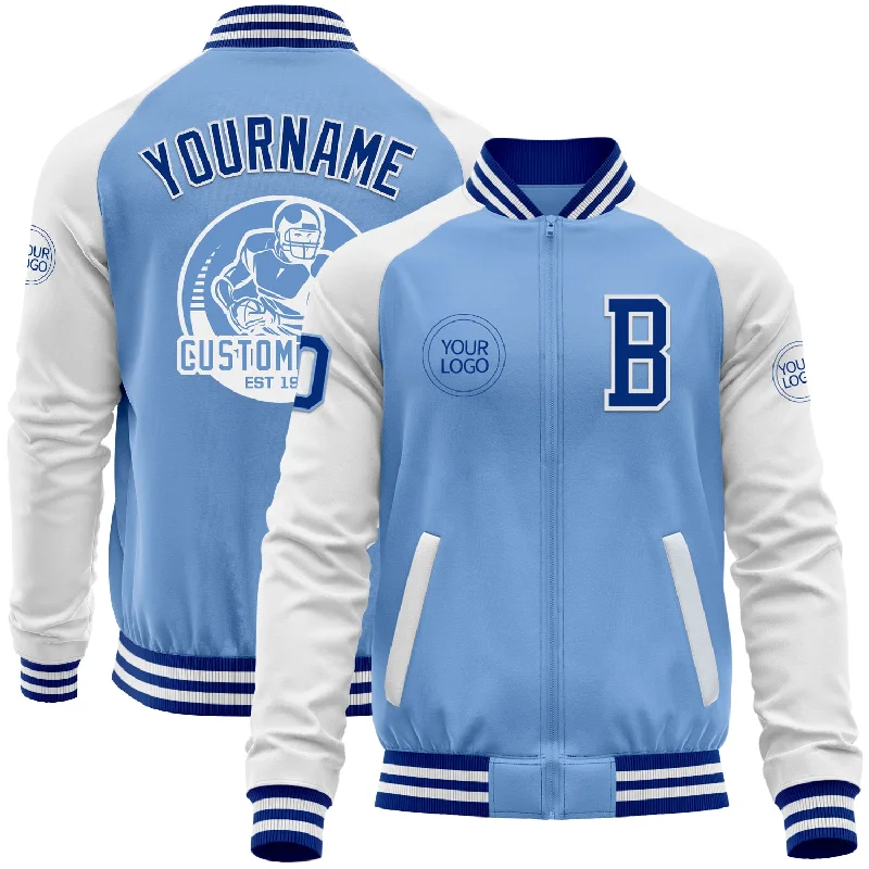 Fishing rod versatile action-Custom Light Blue Royal-White Bomber Varsity Letterman Two Tone Zipper Jacket