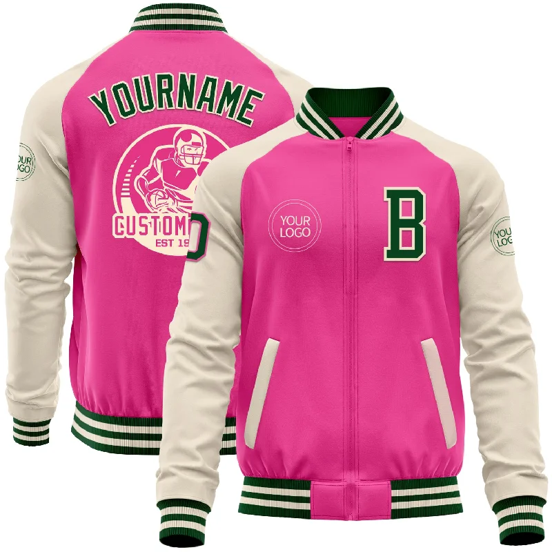 Fishing rod ceiling mount-Custom Pink Green-Cream Bomber Varsity Letterman Two Tone Zipper Jacket