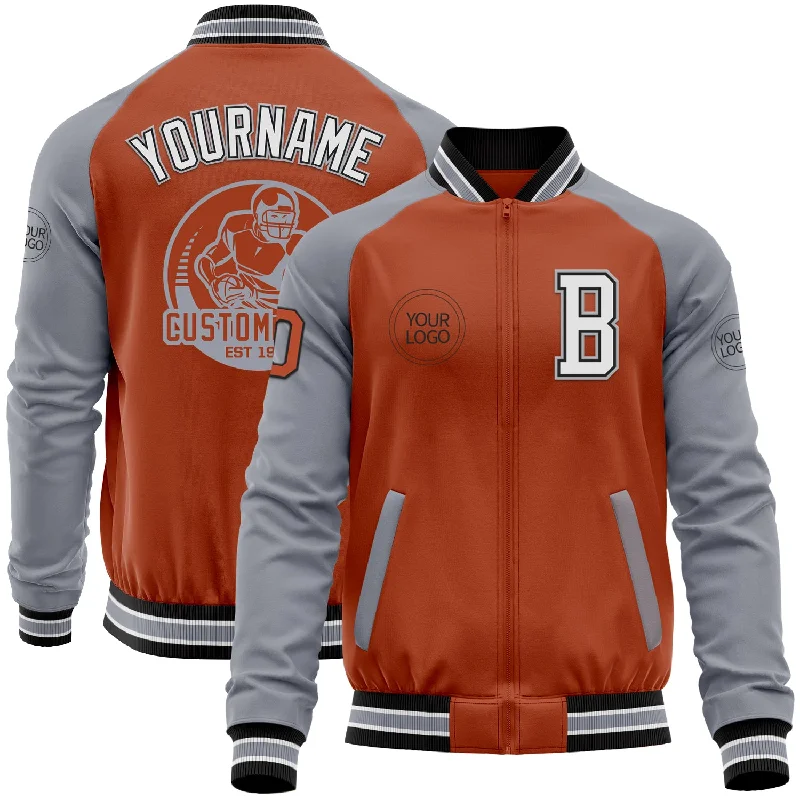 Fishing line UV resistant-Custom Texas Orange Black-Gray Bomber Varsity Letterman Two Tone Zipper Jacket