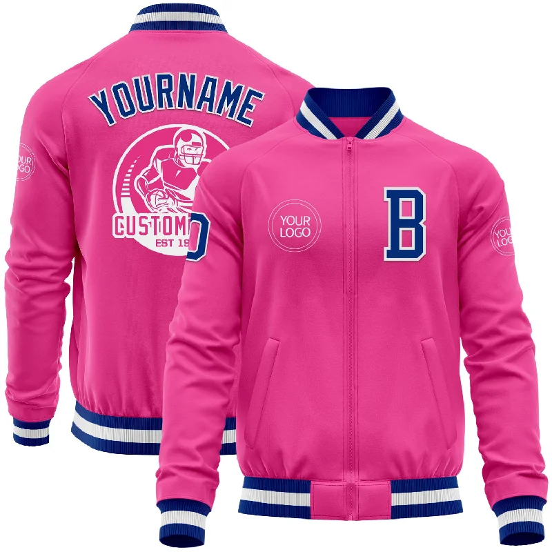 Fishing hook storage box-Custom Pink Royal-White Bomber Varsity Letterman Zipper Jacket