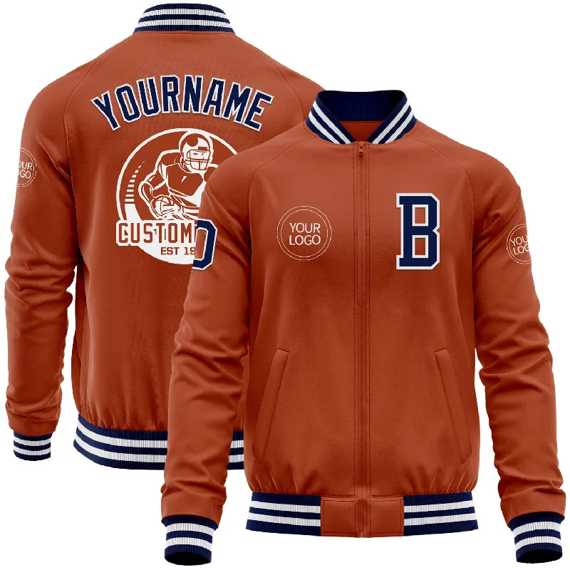 Fishing tackle spacious-Custom Texas Orange Navy-White Bomber Varsity Letterman Zipper Jacket