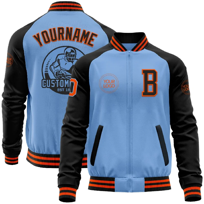 Fishing rod durable tip-Custom Light Blue Orange-Black Bomber Varsity Letterman Two Tone Zipper Jacket