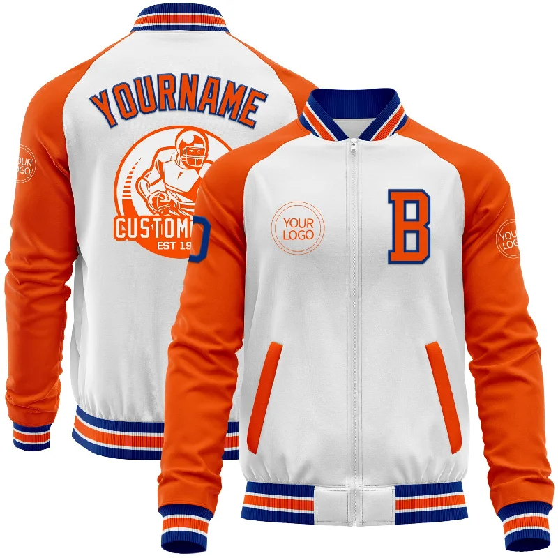 Fishing line stripper-Custom White Royal-Orange Bomber Varsity Letterman Two Tone Zipper Jacket