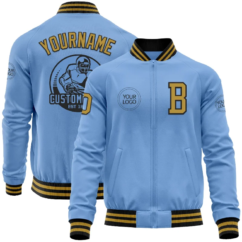 Fishing hook file-Custom Light Blue Old Gold-Black Bomber Varsity Letterman Zipper Jacket