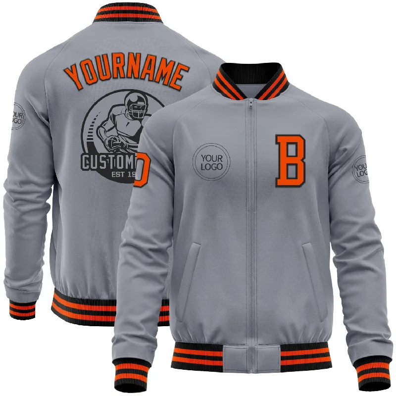 Fishing reel sturdy-Custom Gray Orange-Black Bomber Varsity Letterman Zipper Jacket