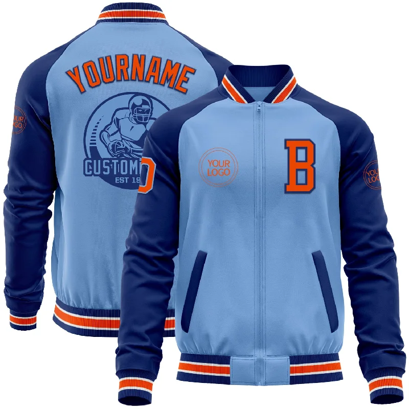 Fishing rod saltwater-Custom Light Blue Orange-Royal Bomber Varsity Letterman Two Tone Zipper Jacket