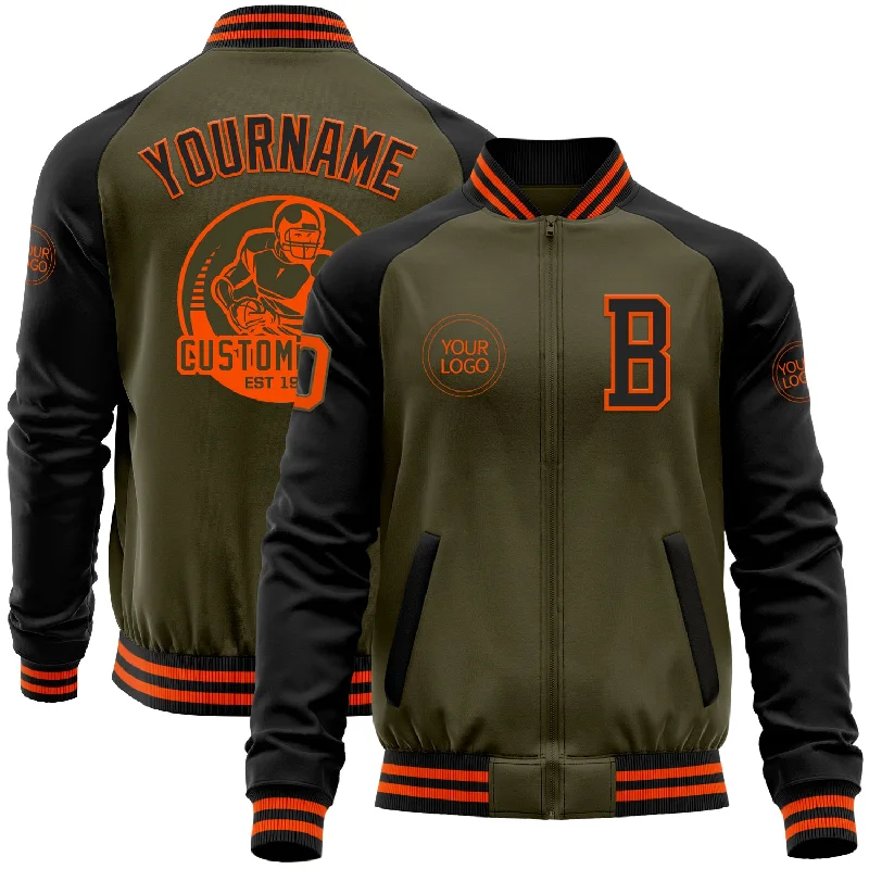 Fishing rod sturdy-Custom Olive Orange-Black Bomber Varsity Letterman Two Tone Salute To Service Zipper Jacket