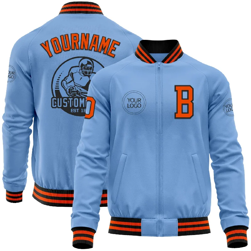 Fishing rod clamp-Custom Light Blue Orange-Black Bomber Varsity Letterman Zipper Jacket