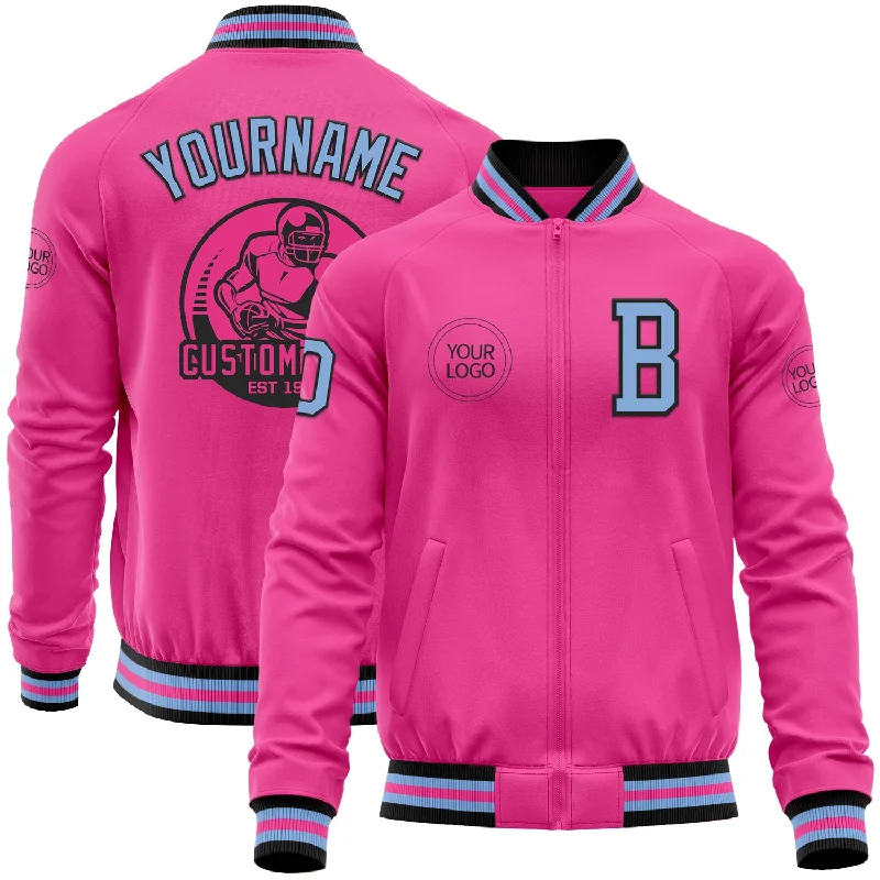 Fishing rod telescopic-Custom Pink Light Blue-Black Bomber Varsity Letterman Zipper Jacket