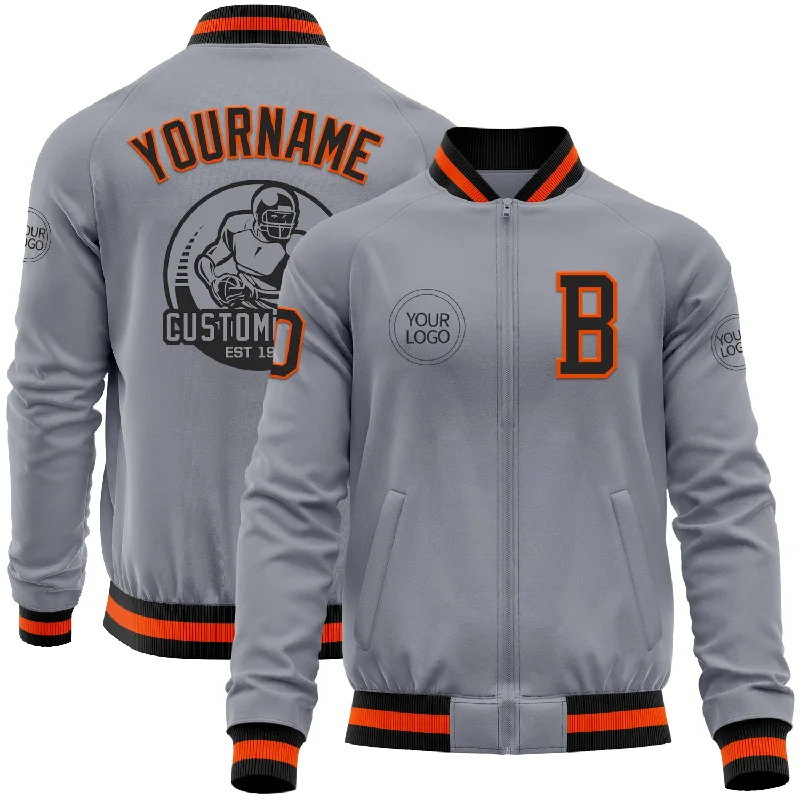 Fishing rod versatile-Custom Gray Black-Orange Bomber Varsity Letterman Zipper Jacket