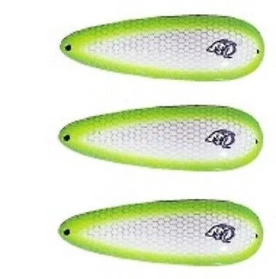 Fishing reel compact-Three Eppinger Seadevle IMP White/Green Sides Spoon Lures 1 oz  3 1/4" 62-75