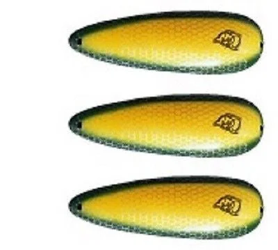 Fishing hook treble-Three Eppinger Seadevle IMP Yellow/Green Side Spoon Lures 1 oz  3 1/4" 62-48