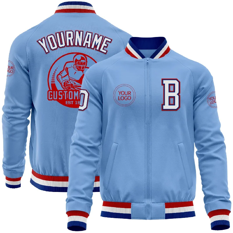 Fishing rod travel combo-Custom Light Blue Royal-Red Bomber Varsity Letterman Zipper Jacket