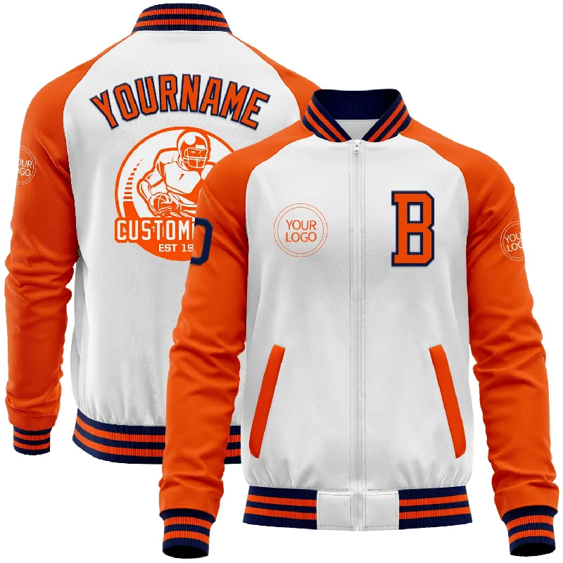 Fishing rod sleeve-Custom White Navy-Orange Bomber Varsity Letterman Two Tone Zipper Jacket