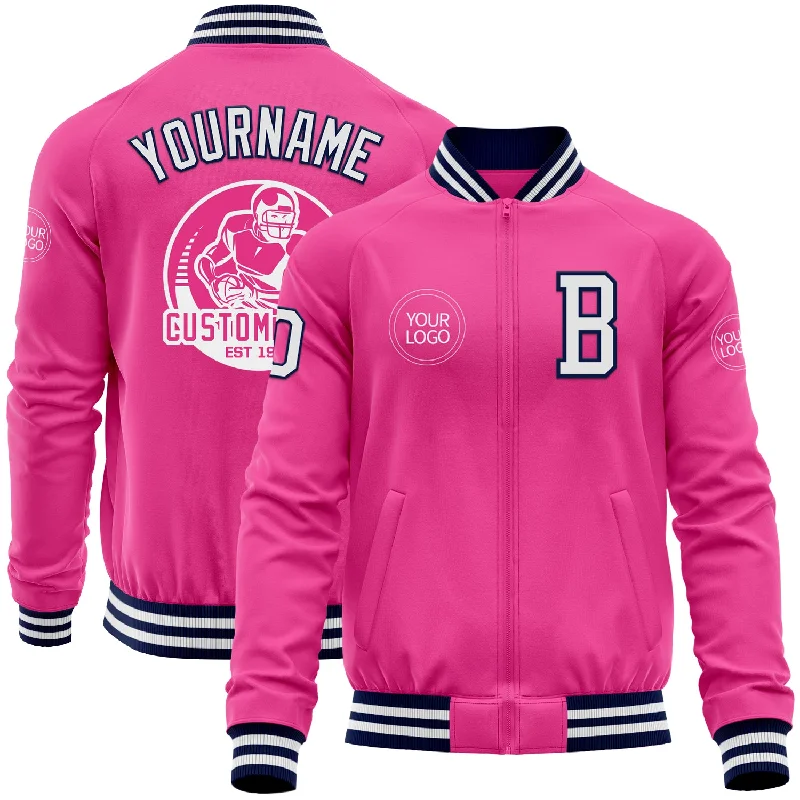 Fishing rod vehicle mount-Custom Pink White-Navy Bomber Varsity Letterman Zipper Jacket