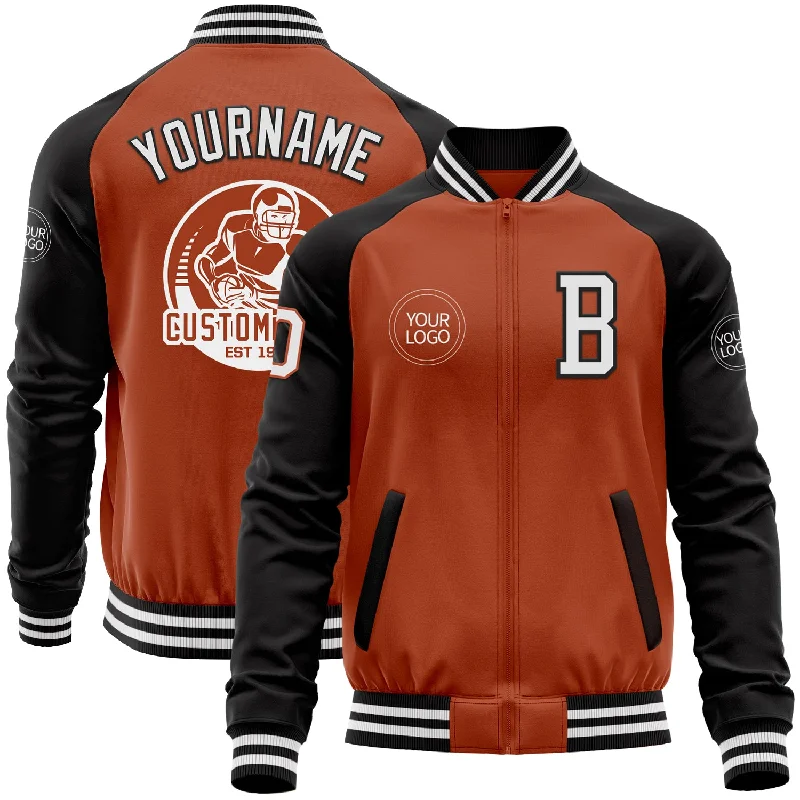 Fishing hook live bait-Custom Texas Orange White-Black Bomber Varsity Letterman Two Tone Zipper Jacket