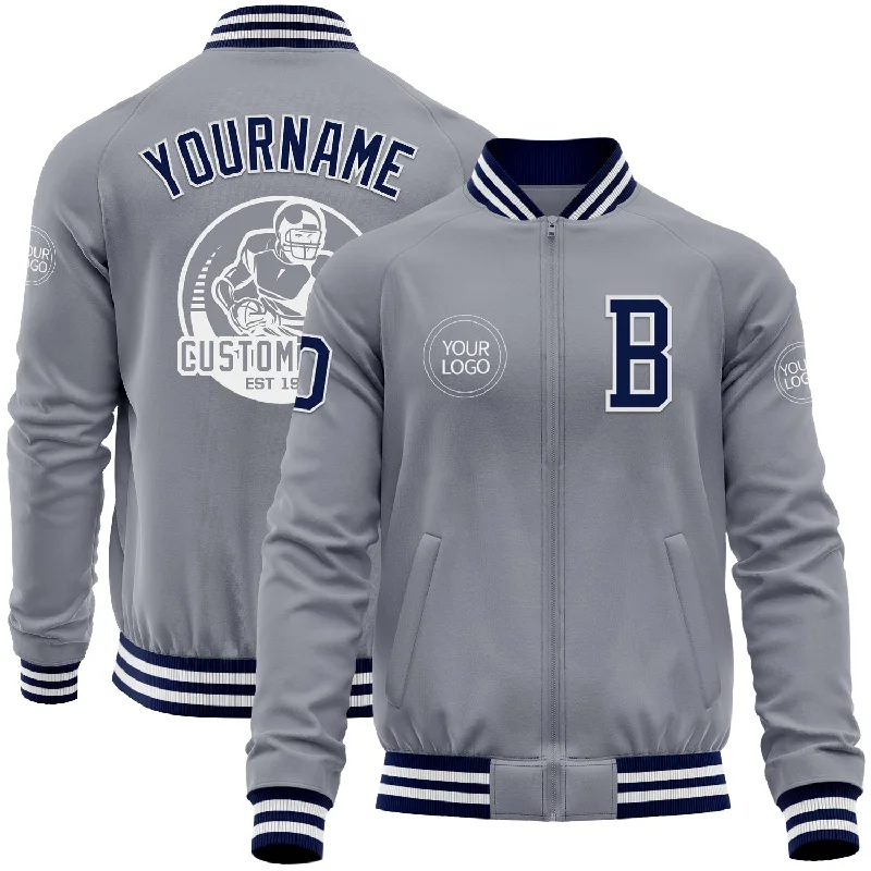 Fishing rod ultra-light-Custom Gray Navy-White Bomber Varsity Letterman Zipper Jacket