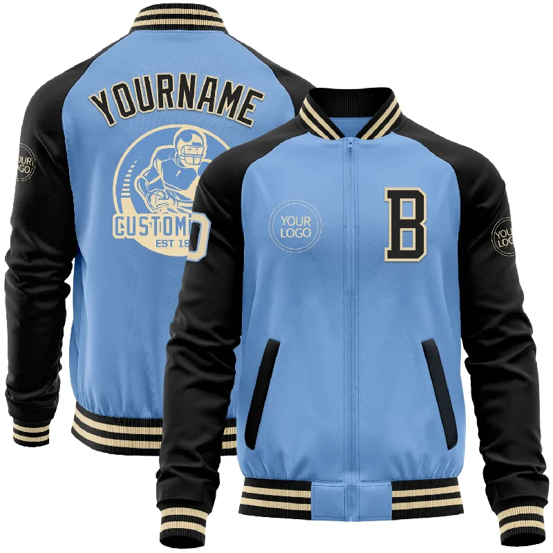 Fishing rod custom grip-Custom Light Blue Cream-Black Bomber Varsity Letterman Two Tone Zipper Jacket