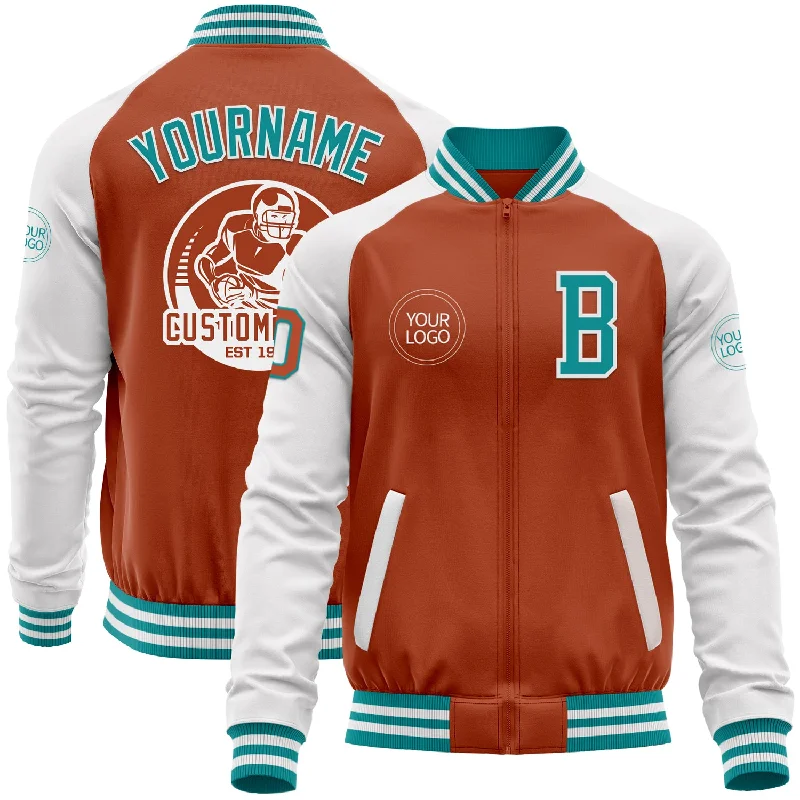 Fishing line sensitivity-Custom Texas Orange Teal-White Bomber Varsity Letterman Two Tone Zipper Jacket