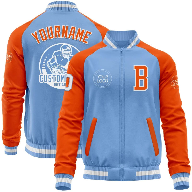 Fishing rod quick setup-Custom Light Blue White-Orange Bomber Varsity Letterman Two Tone Zipper Jacket