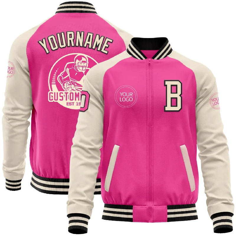 Fishing hook assortment-Custom Pink Black-Cream Bomber Varsity Letterman Two Tone Zipper Jacket