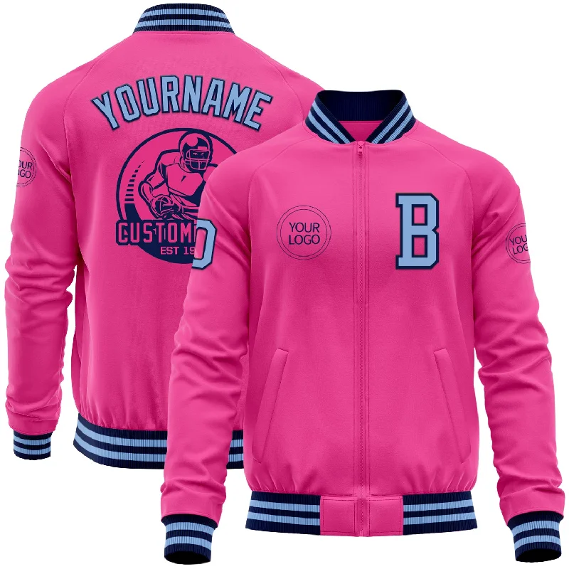 Fishing reel corrosion resistant-Custom Pink Light Blue-Navy Bomber Varsity Letterman Zipper Jacket