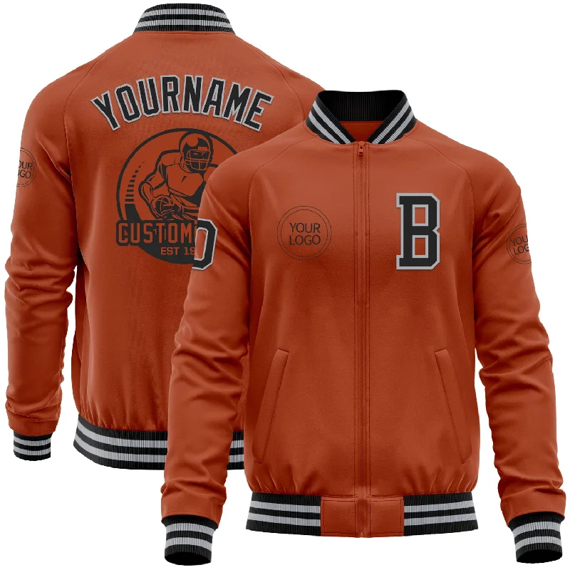 Fishing bait launcher-Custom Texas Orange Black-Gray Bomber Varsity Letterman Zipper Jacket