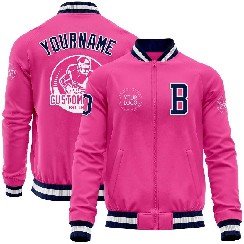 Fishing rod transport-Custom Pink Navy-White Bomber Varsity Letterman Zipper Jacket