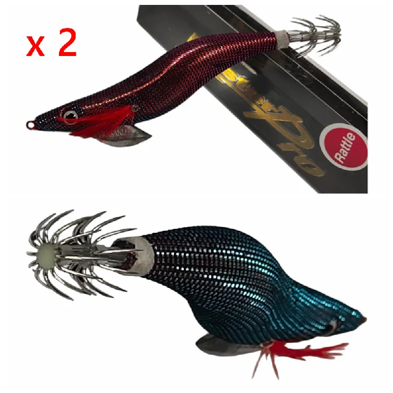 Fishing line thin profile-Premium Quality Squid Jigs Red Foil Turning into Blue Egi Fishing Lures with Rattle  Sizes 2.5,3.0,3.5 1#