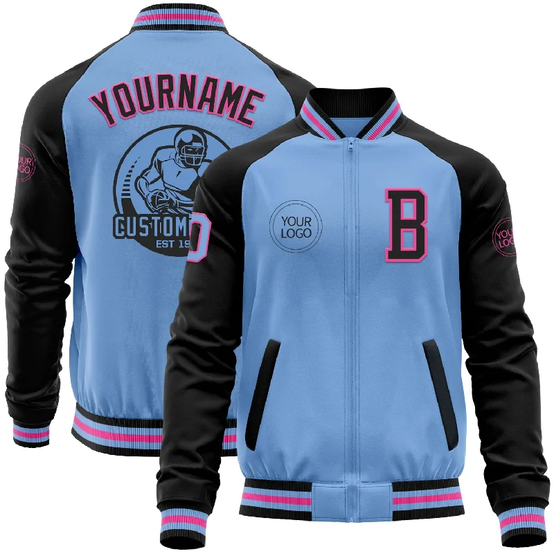 Fishing rod high sensitivity-Custom Light Blue Pink-Black Bomber Varsity Letterman Two Tone Zipper Jacket