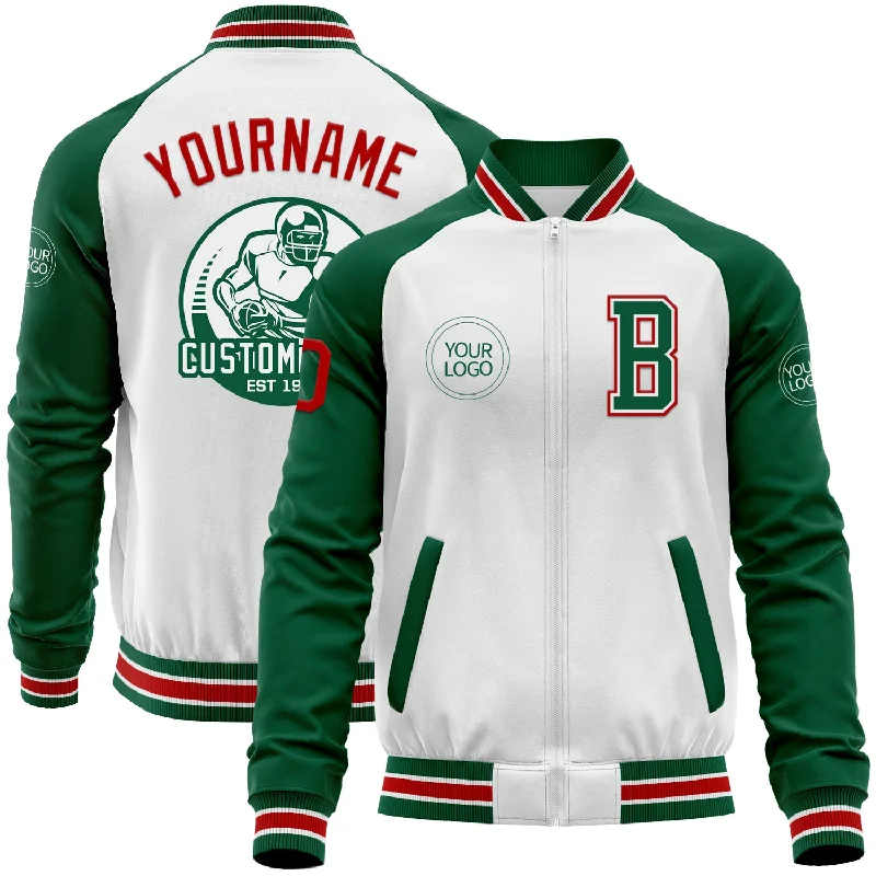 Fishing rod tip repair-Custom White Red-Kelly Green Bomber Varsity Letterman Two Tone Zipper Jacket