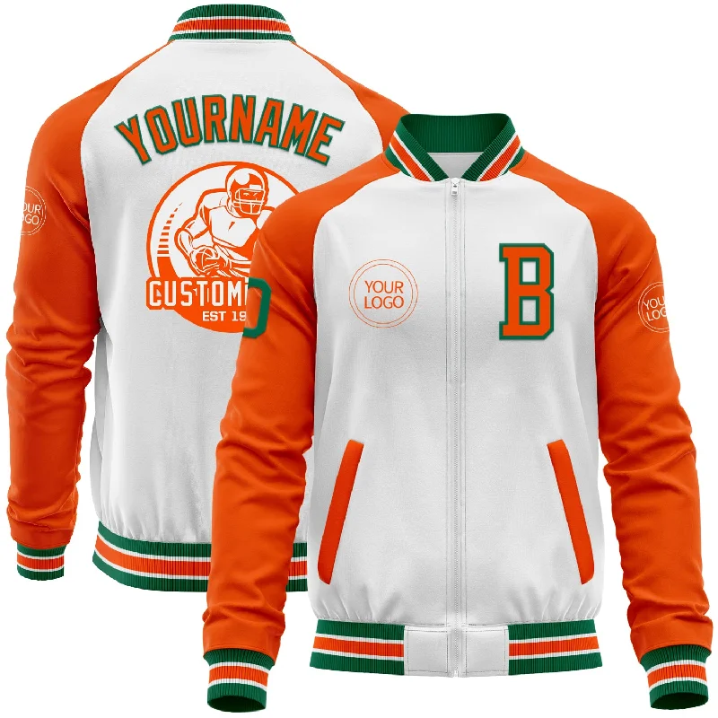 Fishing rod rack-Custom White Kelly Green-Orange Bomber Varsity Letterman Two Tone Zipper Jacket