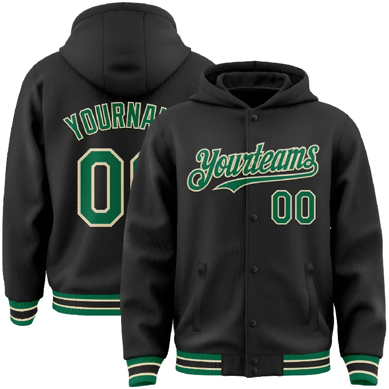 Fishing tackle protective case-Custom Black Kelly Green-Cream Bomber Full-Snap Varsity Letterman Hoodie Jacket