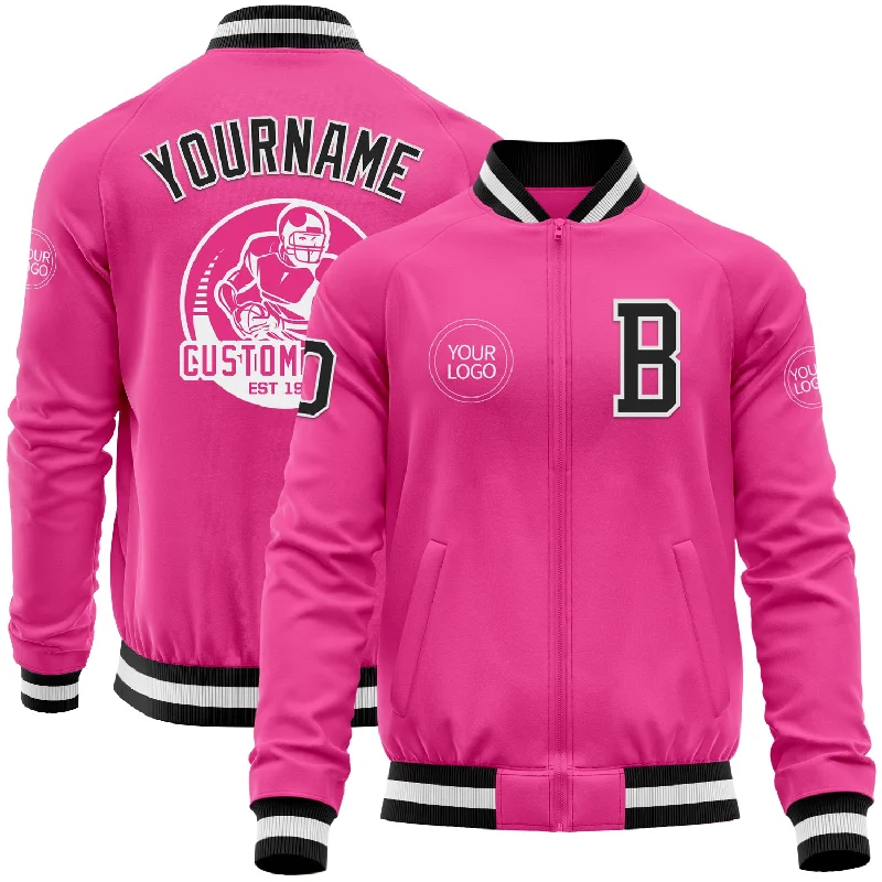 Fishing reel tuning kit-Custom Pink Black-White Bomber Varsity Letterman Zipper Jacket