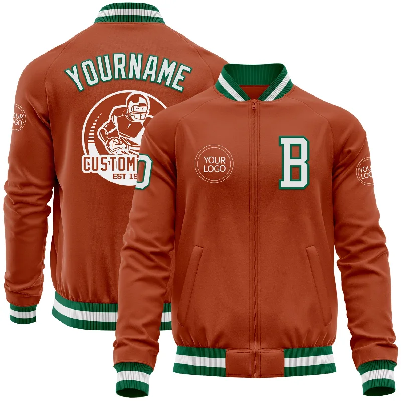 Fishing line thin diameter-Custom Texas Orange White-Kelly Green Bomber Varsity Letterman Zipper Jacket