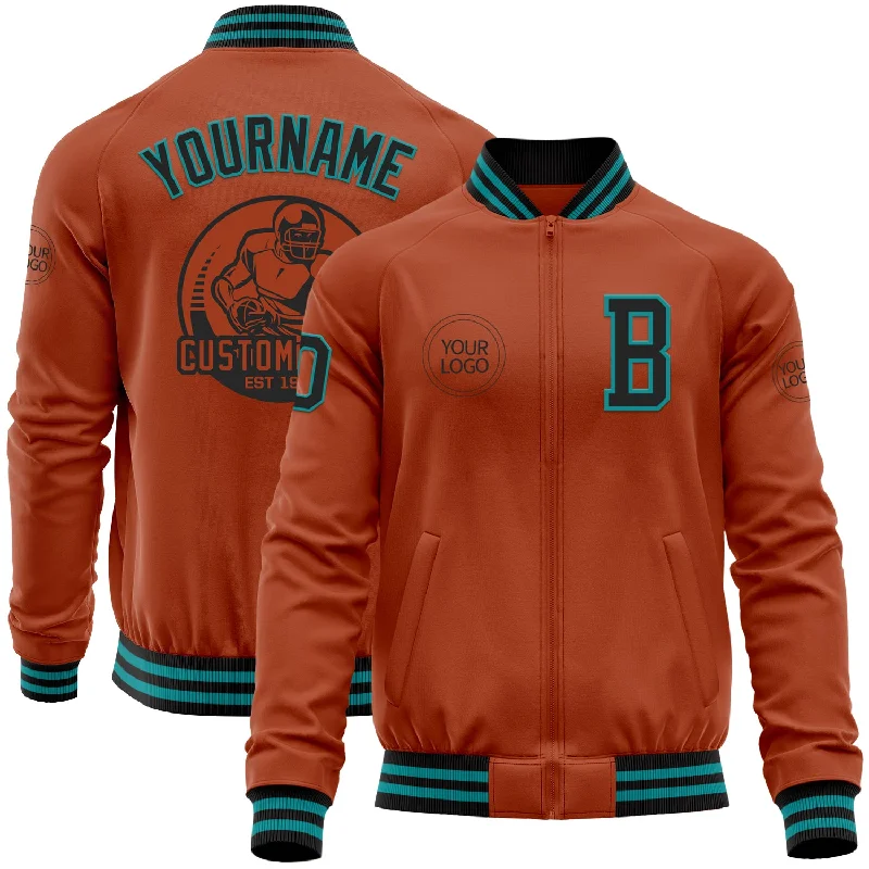 Fishing reel high speed-Custom Texas Orange Black-Teal Bomber Varsity Letterman Zipper Jacket