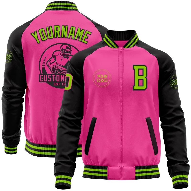 Fishing reel repair kit-Custom Pink Neon Green-Black Bomber Varsity Letterman Two Tone Zipper Jacket