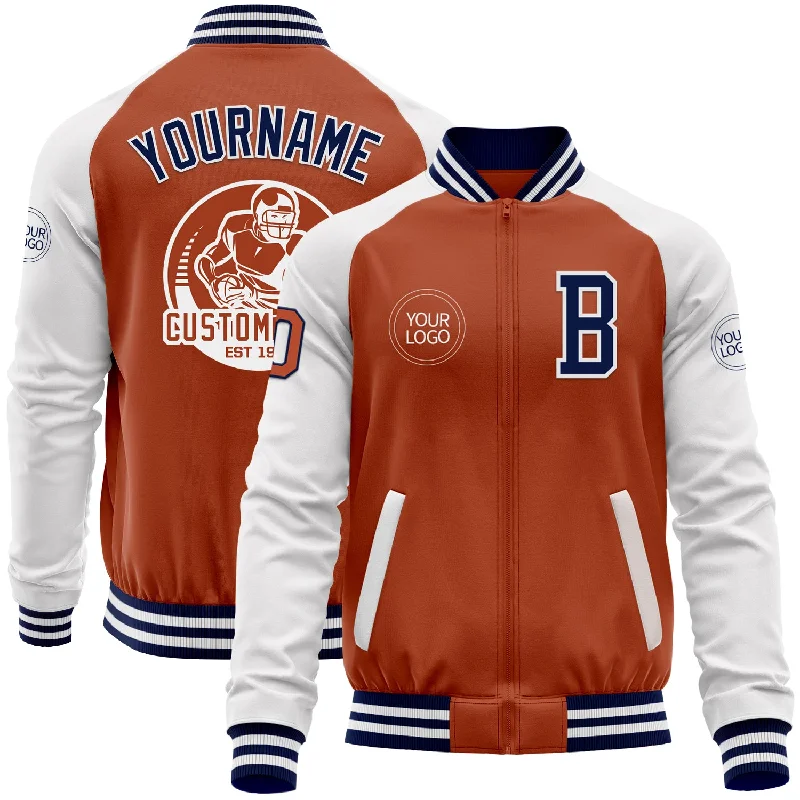 Fishing rod flexibility-Custom Texas Orange Navy-White Bomber Varsity Letterman Two Tone Zipper Jacket