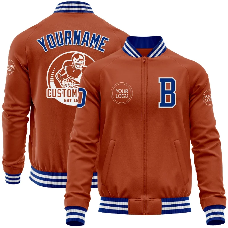 Fishing line knotless-Custom Texas Orange Royal-White Bomber Varsity Letterman Zipper Jacket