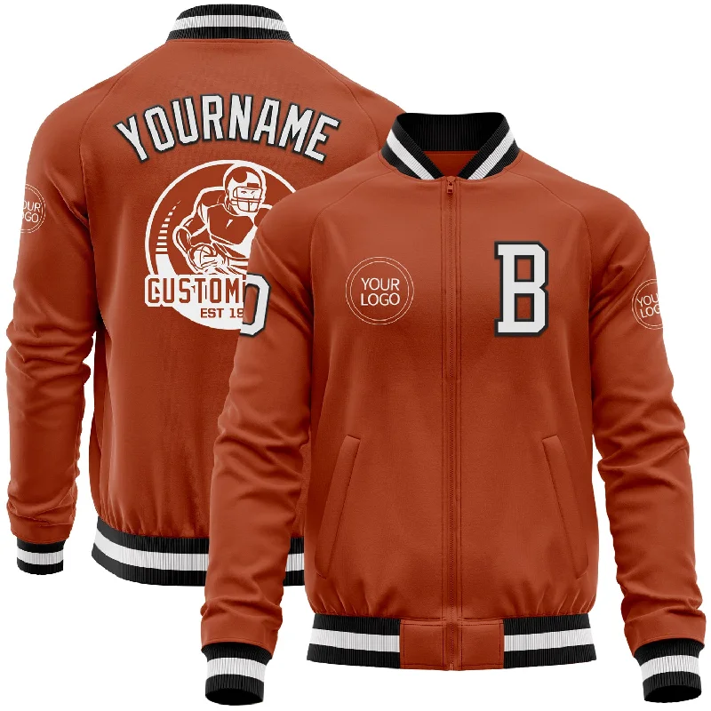 Fishing tackle organized-Custom Texas Orange White-Black Bomber Varsity Letterman Zipper Jacket