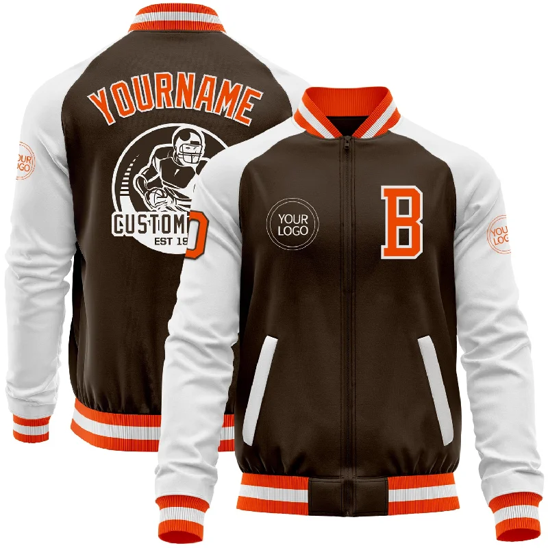 Fishing rod freshwater-Custom Brown Orange-White Bomber Varsity Letterman Two Tone Zipper Jacket