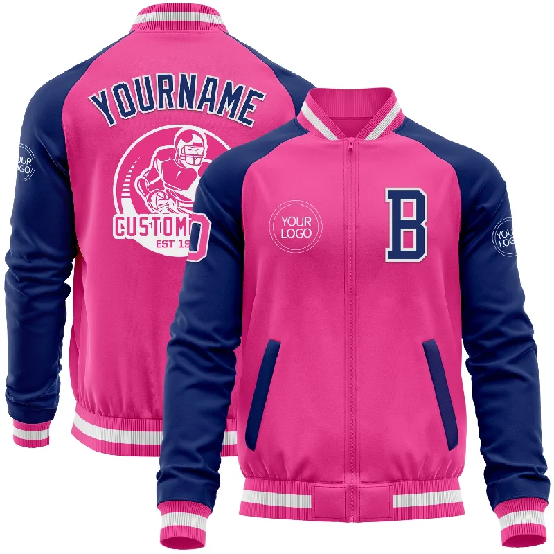 Fishing rod travel tube-Custom Pink White-Royal Bomber Varsity Letterman Two Tone Zipper Jacket